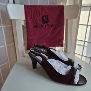 Bruno Magli Burgundy Red Suede Leather Sling Back Heels Sz 9.5